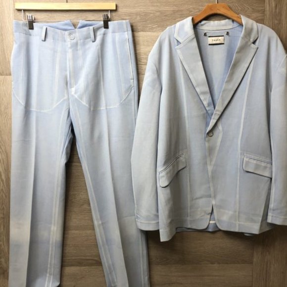 Taakk Mens Med Blue Pant Jacket Suit Set Two Piece - Picture 1 of 7